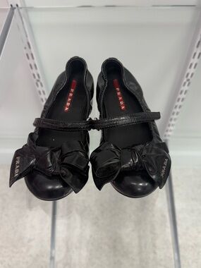 Prada Kids Girl’s Black Bow Mary Jane Flats